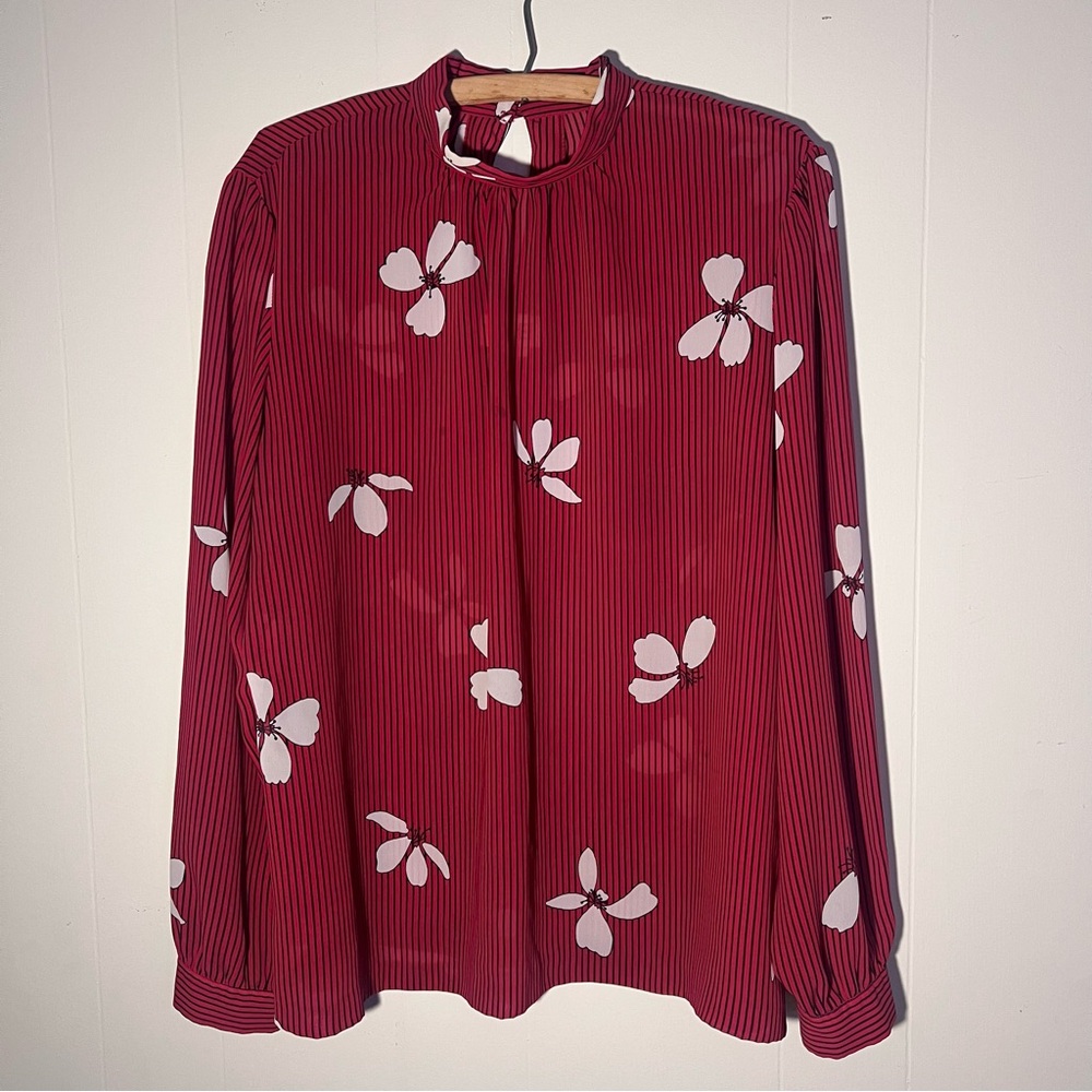 Vintage Koret Red Long Sleeve Blouse Size 14/16